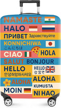 ANNA QUEEN Funny Multilingual Greetings Luggage Cover, Suitcase Protector with Hello in 15+ Languages, Stretchable, Washable Travel Cover for 20-22 Inch Luggage
