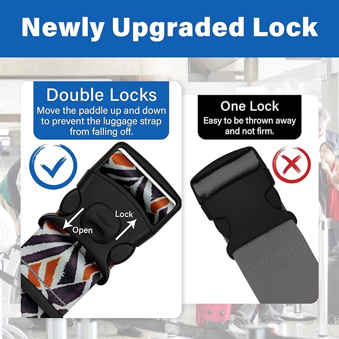 2 Pack Luggage Straps for Suitcases, Adjustable Travel Belt with Double Lock and Quick Release Buckle, Heavy Duty Nylon Bag Packing Strap, Bright Identifiers Business Travel Accessories-Roads