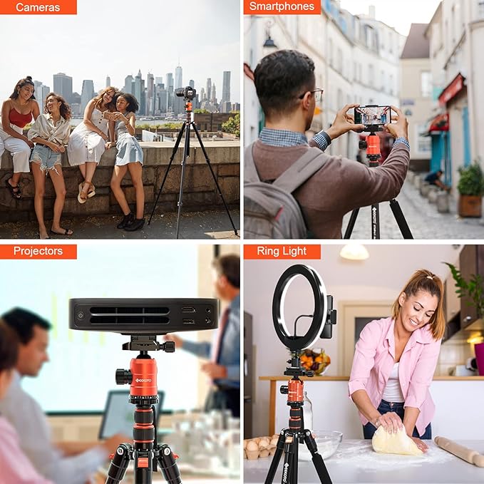 [Upgrade Version] GEEKOTO 77'' Aluminum Camera Stand & Monopod, Foldable Travel Gear with 360° Ball Head and Quick Release Plate for DSLR, Work, and Content Creation