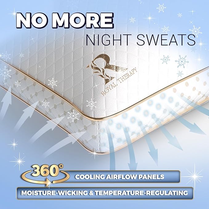 Royal Therapy King Memory Foam Pillows - Shredded Memory Foam Pillow for All Sleep Positions - Medium Firm Pillow with Adjustable Loft, Bamboo Rayon Cover, CertiPUR-US, Oeko-TEX Certified