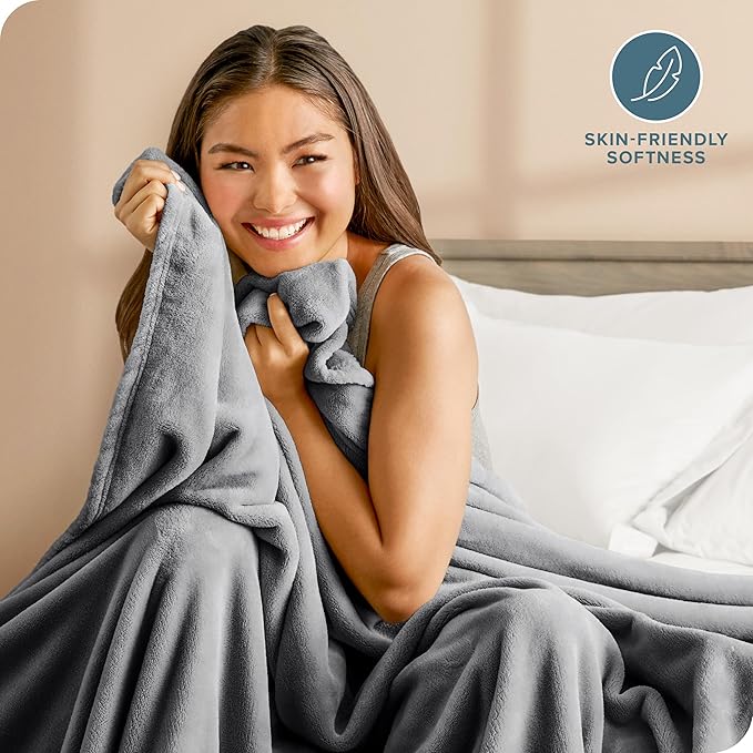 Bare Home Fleece Blanket - Twin/Twin Extra Long - Ultra-Soft Lightweight for Bed, Sofa, and Couch - Luxury Microplush - Cozy Warm Blanket (Twin/Twin XL, Grey)