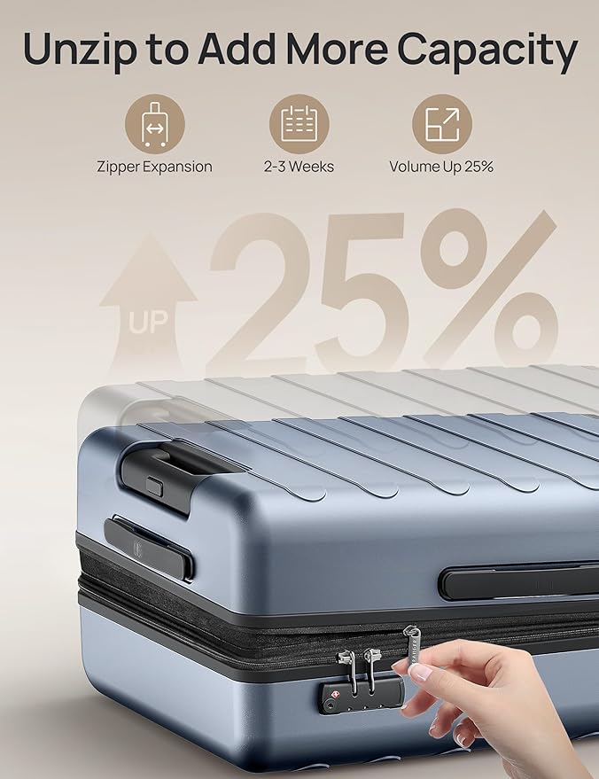 Carry on Luggage 22 X 14 X 9 Airline Approved, 20 Inch Luggage for 3-5 Days Travel, Double Spinner Wheels, 100% Hardshell PC, TSA Lock (00-Shadow (Expandable), Checked 24-Inch)