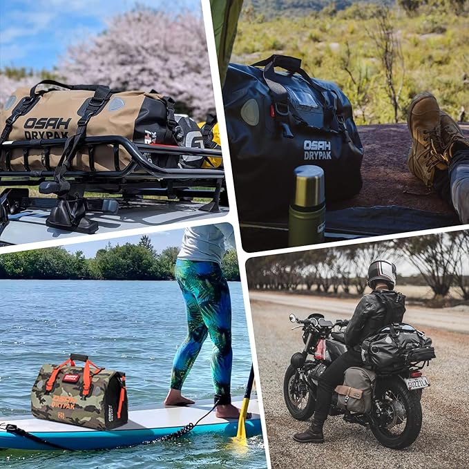 Waterproof Duffel& Luggage Bag - Motorcycle Dry Bag Tail Saddle Bags with Roll Top Closure,Large Storage Space,for Camping, Kayaking, Fishing & Traveling(Yellow, 25L)