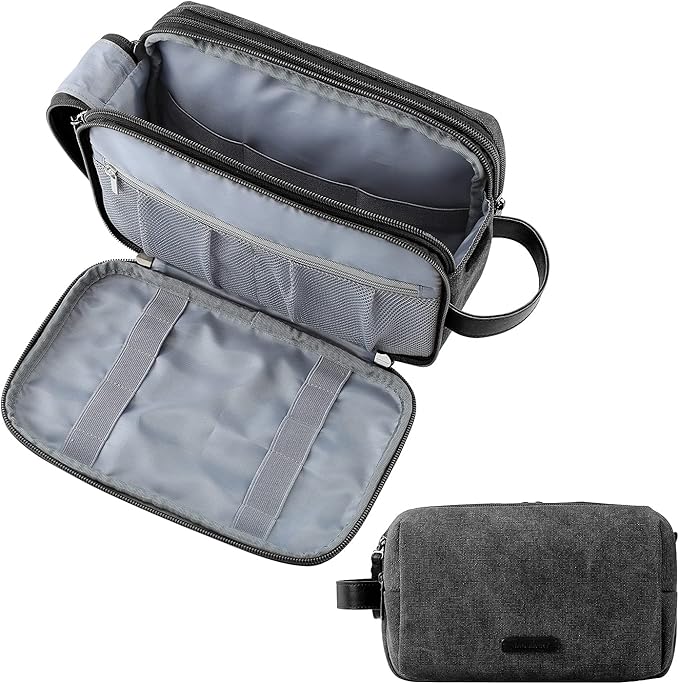 BAGSMART Toiletry Bag for Men, Canvas Travel Toiletry Organizer Dopp Kit Water-resistant Shaving Bag for Toiletries Accessories,Black-Large