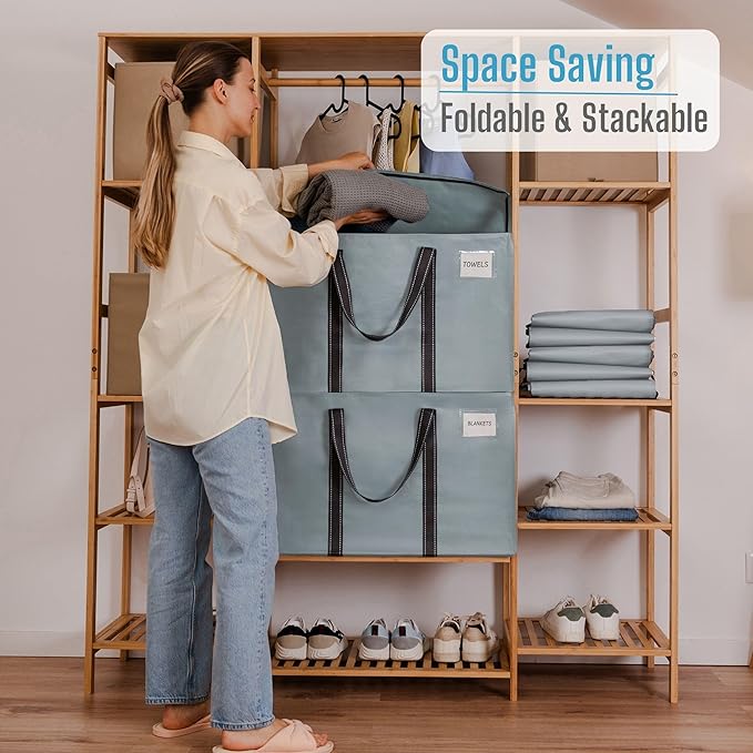 VENO 10 Pack Moving Bags, Heavy Duty, Moving Boxes Alternative, Packing Storage Supplies for Dorm Room Essentials with Zipper for Clothes, Extra Large Totes for Packaging (Light Blue Matte, 10 Pack)