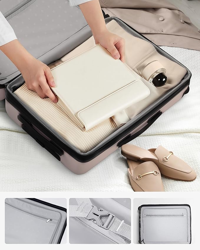 Carry on Luggage 22 X 14 X 9 Airline Approved, 20 Inch Luggage for 3-5 Days Travel, Double Spinner Wheels, 100% Hardshell PC, TSA Lock (00-Pink (Expandable), Checked 24-Inch)