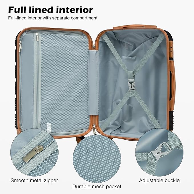 LONG VACATION 6 Piece ABS+PC Hardshell Luggage Set with Spinner Wheels, Lightweight suitcase set with TSA Lock & YKK Zipper