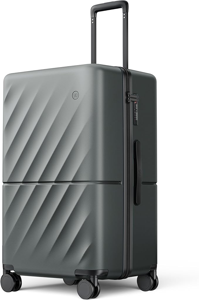 Trunk Luggage 26 Inch, Medium Checked Luggage with Double Spinner Wheels, Anti-Burst Zipper, Hard Case PC Suitcase, Lightweight Travel Luggage, TSA Approved (Slate Grey, Hudson)