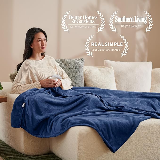 Bare Home Fleece Blanket - Throw Extra Long - Ultra-Soft Lightweight for Bed, Sofa, and Couch - Luxury Microplush - Cozy Warm Blanket (Throw XL, Dark Blue)