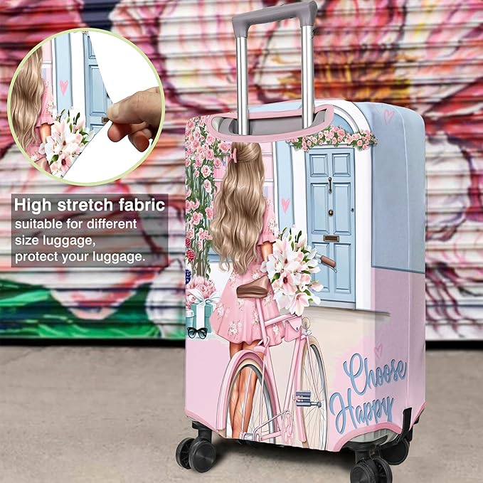 Travel Luggage Cover Suitcase Protector Fits 18-32 Inch Wheel Covers PatternedTravel Related Items Flower Luggage Protector Elastic L
