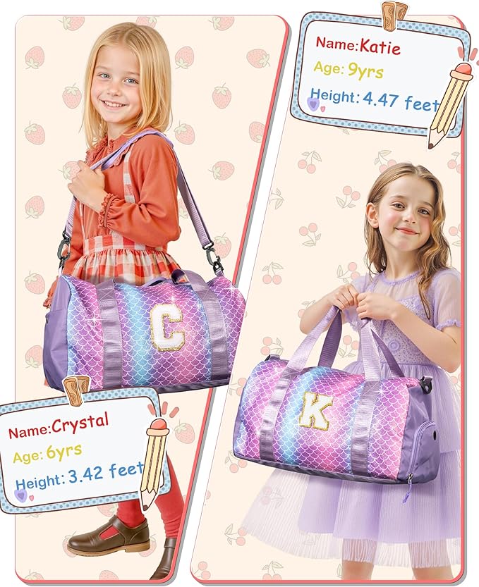 8 Year Old Girl Birthday Gift -Girl Gym Bag with Shoe Compartment, Kid Personalized Weekender Pool Bags, Initial Travel Tote with Makeup Pouch, Valentines Day Gift for Girls (Letter R)