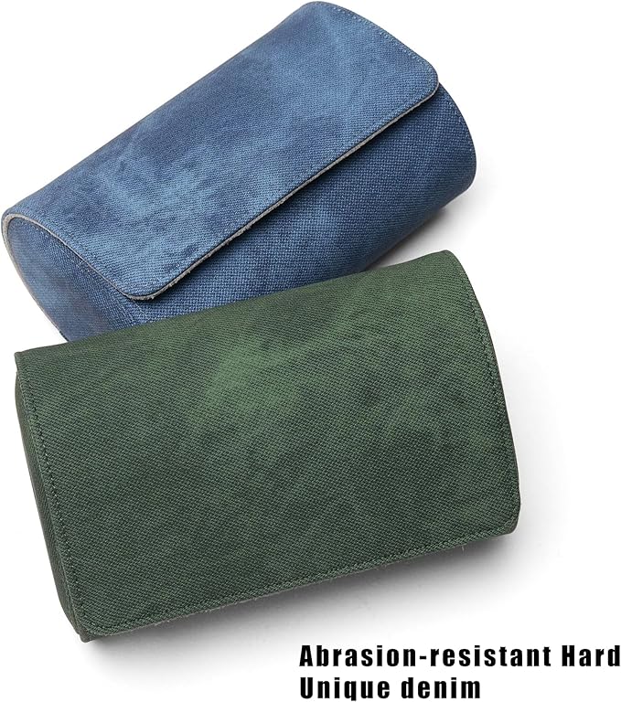 Longjet Watch Roll Travel Case for Men Portable Watches Organizer Box with Removable Velvet Pillow Holder (2 Slot Denim Green)