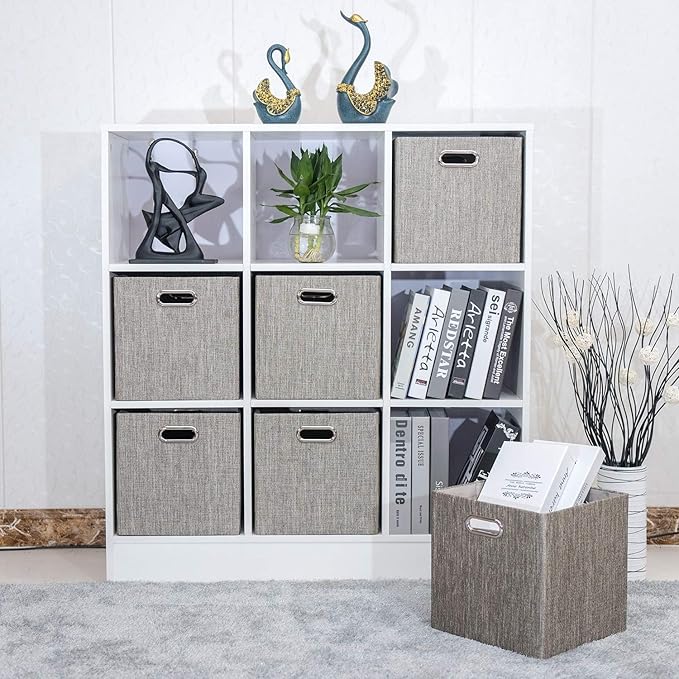 Posprica Storage Bins,11×11 Foldable Storage Cubes Boxes Container Closet Organizer Shelf Cabinet Bookcase,Thick Fabric Drawer Container - 4pcs,Coffee