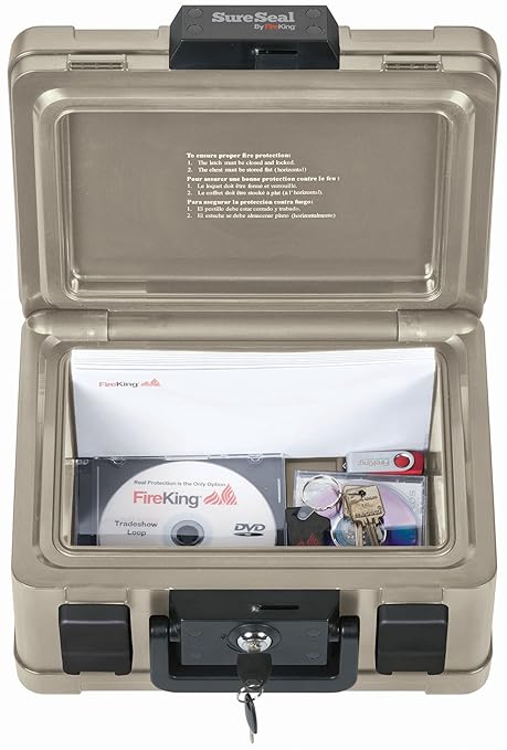 FireKing SureSeal Fire Safe with Key Lock, 1 Half Hour Fire Rated, UL Rated & 100 Hour Water Resistant Home Safe, Portable Home Safes, Taupe