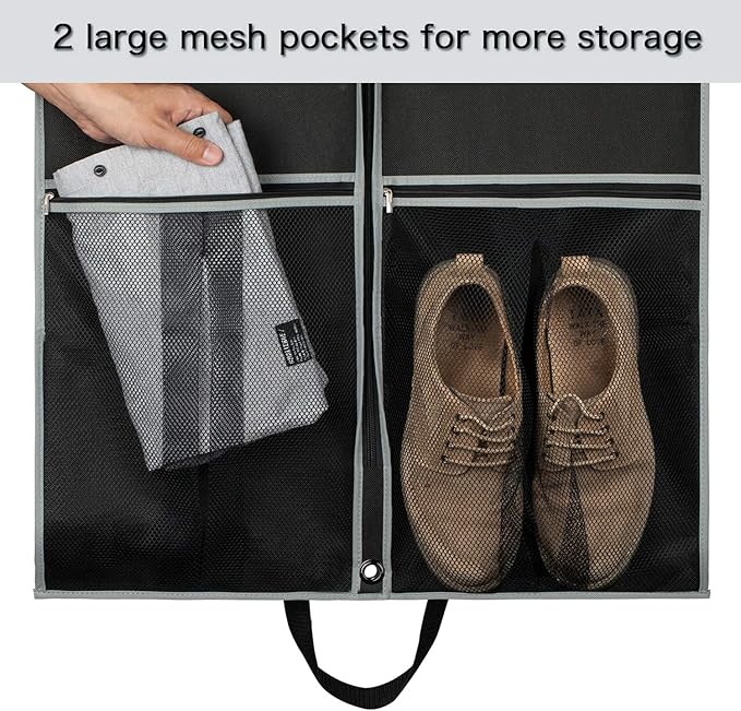 Zilink 43" Garment Bag Suit Bags for Travel with Pockets Breathable Dress Suit Cover for Storage with PVC Card Holder, Black