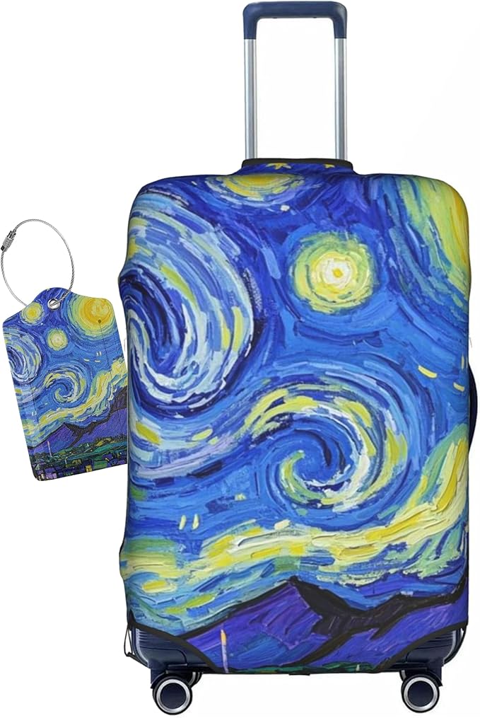 Vincent Van Gogh Starry Sky Night Luggage Cover Washable Suitcase Protector, Luggage Tag Travel Birthday Gifts For Men Women (L 26-28 Inch Luggage)