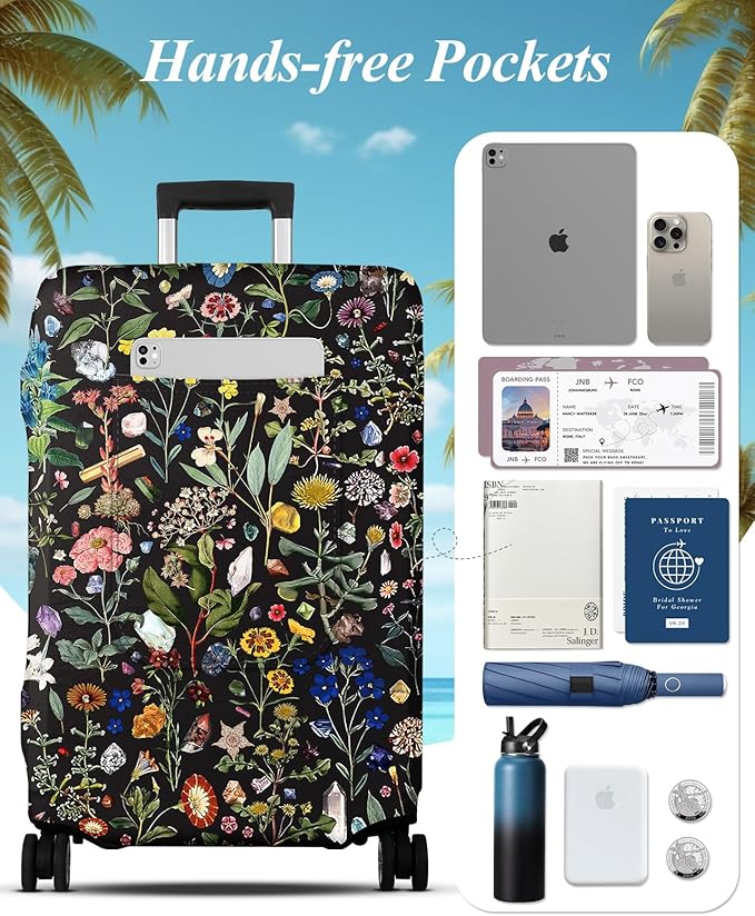 Slohif Luggage Cover for Suitcase Tsa Approved Protector - Luggage Sleeve Large Suit Case Cover Travel Stretch Baggage Case Protective Washable Fit 28-30 Inch Flower L