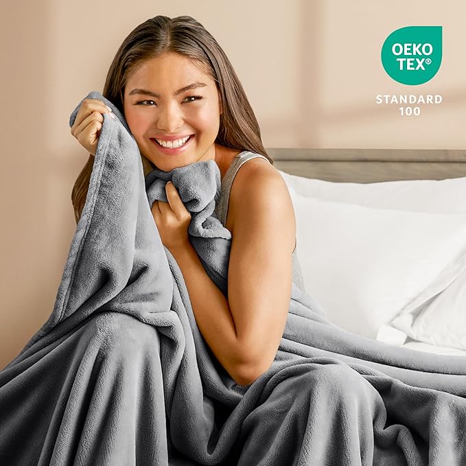 Bare Home Fleece Blanket - Throw Extra Long - Ultra-Soft Lightweight for Bed, Sofa, and Couch - Luxury Microplush - Cozy Warm Blanket (Throw XL, Grey)