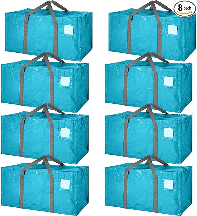 8 Pack Extra Large Moving Bags Heavy Duty Packing Bags with Extra Long Handles and Zippers Storage Totes for College Students Room Dorm Essentials Packing Supplies(Blue)