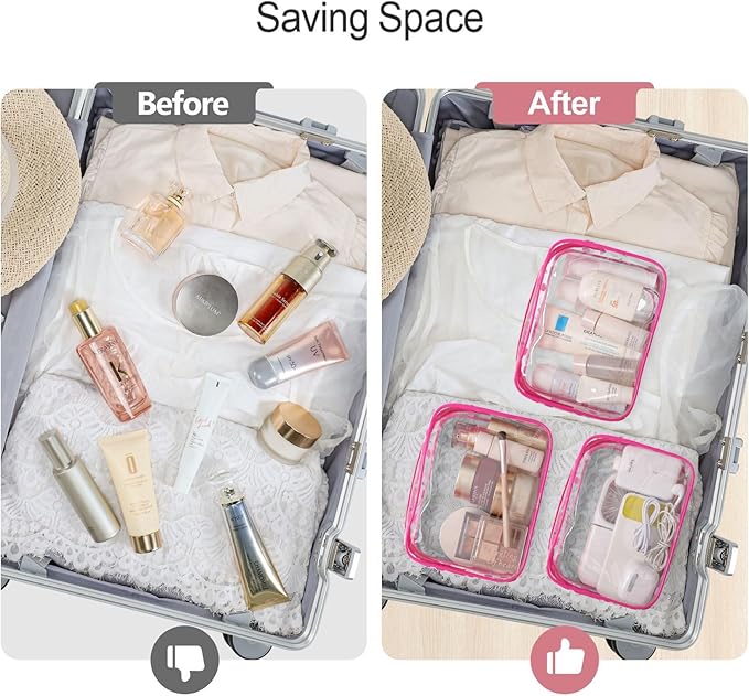 PACKISM Valentines Day Gifts for Him Her - Clear Makeup Bag, 2 Pack TSA Approved Toiletry Bag Quart Size Bag, Travel Makeup Cosmetic Bag for Women Clear Toiletry Bag, Rose Red