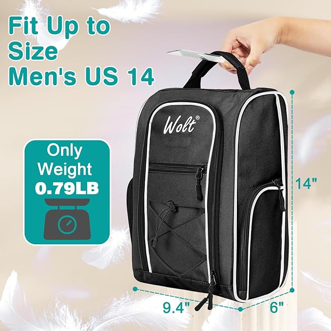 Wolt 2 Pcs Golf Shoe Bag for Travel- Zippered Shoes Carrier Bags with Ventilation & Double Outside Accessory Pocket for Socks, Tees, Golf Balls, etc. for women and men (Black+Pink)