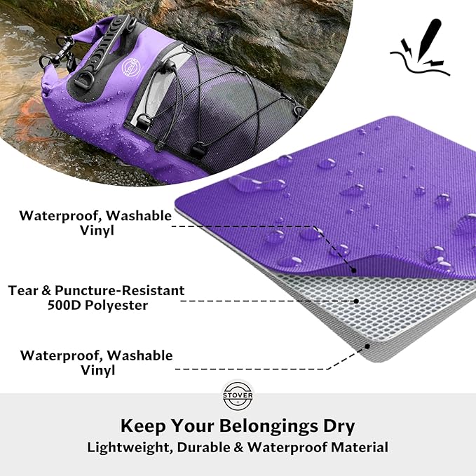 STOVER 5/10/25/30/40/55L Waterproof Backpack- Floating Dry Bag for Kayaking, Travel, Beach, Hiking, & Camping, Men/Women