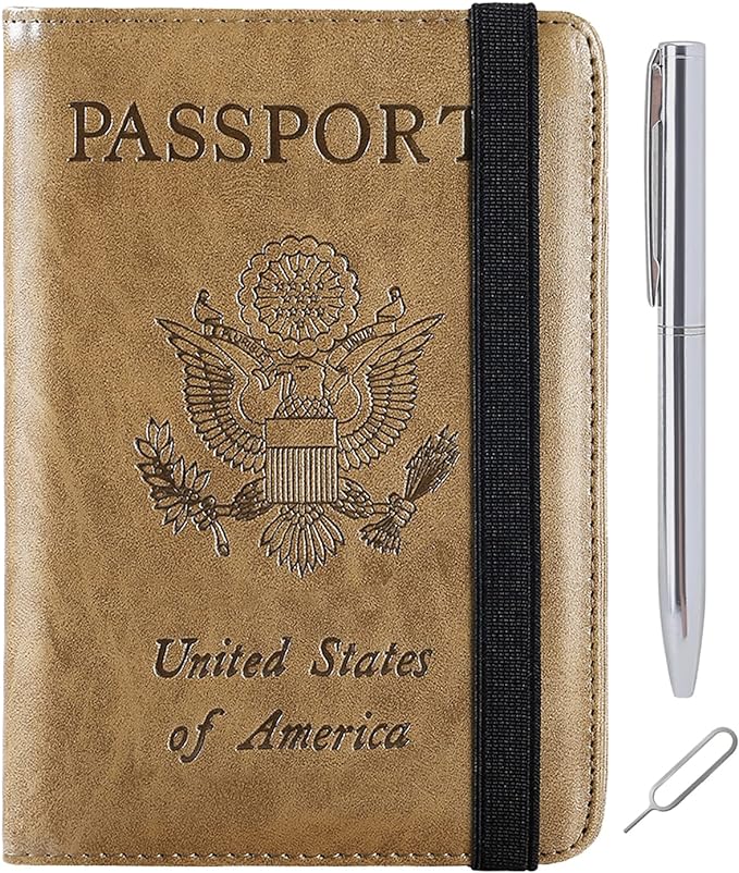 Passport Holder Cover Wallet Travel Essentials RFID Blocking Leather Card Case International Must Haves Travel Accessories for Women Men(113#Brown)