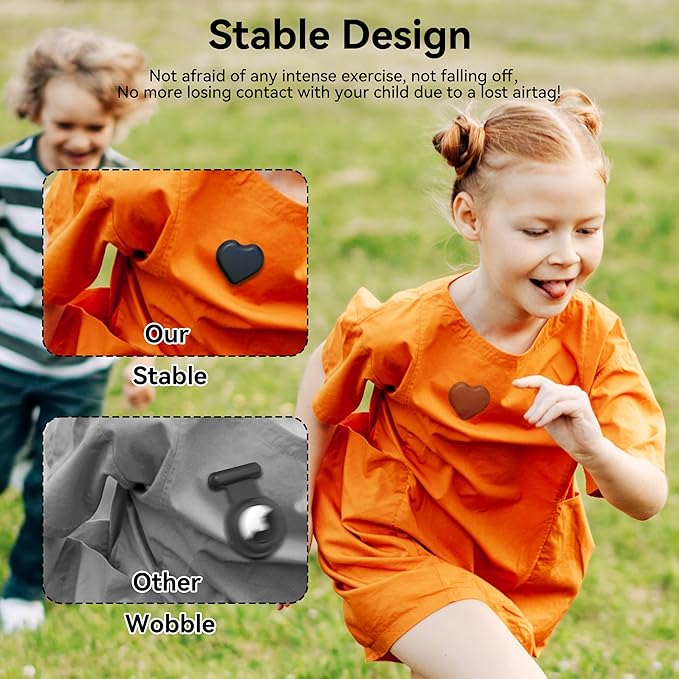 DDJ for AirTag Holder for Kids (2 Pack), Hidden Silicone Case for Apple AirTag GPS Tracker Kids with Invisible Pin, Anti Lost, for Elderly/Luggage/Clothing/Shoes/Backpack/Family Travel (Black+Blue)