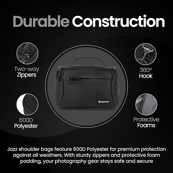 Tamrac Jazz 45 v2.0 Camera Bag for Photographers, Camera Case for Photography Accessories, Shoulder Bag for DSLR and Mirrorless Cameras, Crossbody Camera Bag, Travel Camera Carrying Case – Black