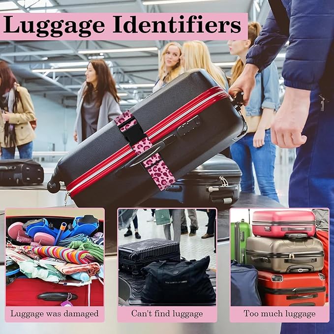 Leopard Luggage Straps for Suitcases TSA Approved, Luggage Identifiers for Suitcase, Adjustable Suitcase Strap for Baggage Security with Cute Patten, Travel Necessary Accessories (2Pack)
