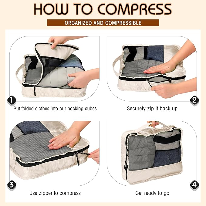 5 Pcs Packing Cubes for Suitcase Large Travel Cubes Carry on Luggage Organizer Bags for Clothes Accessories(M,Khaki)