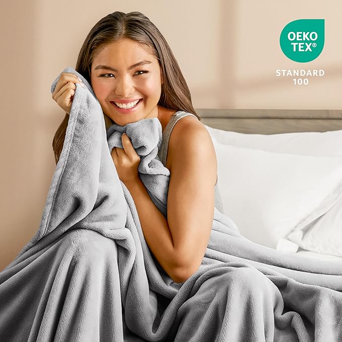 Bare Home Fleece Blanket - Twin/Twin Extra Long - Ultra-Soft Lightweight for Bed, Sofa, and Couch - Luxury Microplush - Cozy Warm Blanket (Twin/Twin XL, Light Grey)