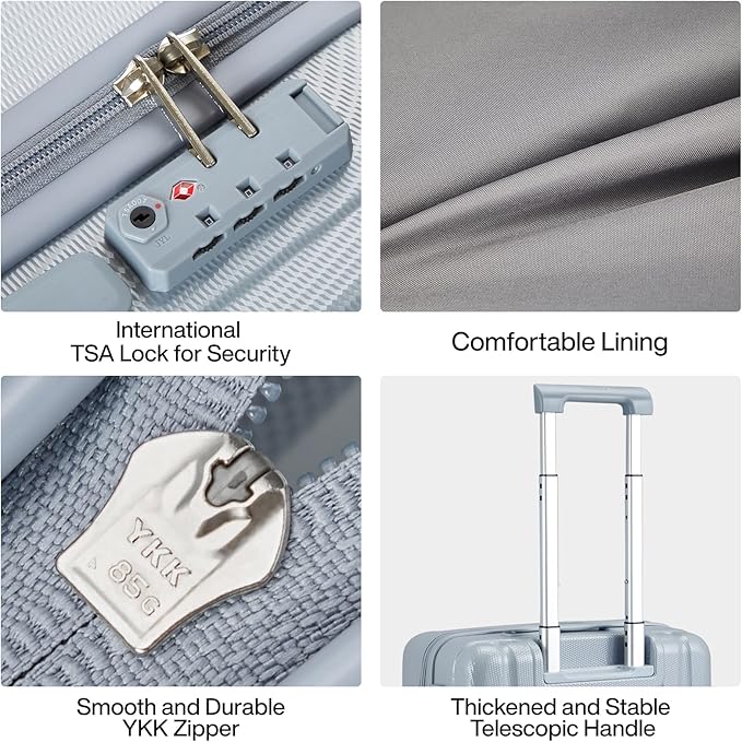 Hanke Suitcase, 2-Piece Set (20/29 Inch) Lightweight Hardshell PC Luggage with Spinner Wheels & TSA Lock, Gray, Extra Large Rolling Travel Bag, Nestable Storage, Waterproof, 103L