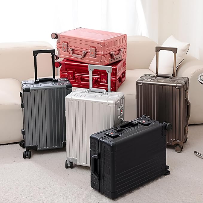 YYW Aluminum Carry-On Luggage Airline Approved Lightweight Suitcase with TSA Lock and Silent Wheels, Hardshell Spinner Business Travel (Gunmetal gray, 20in)