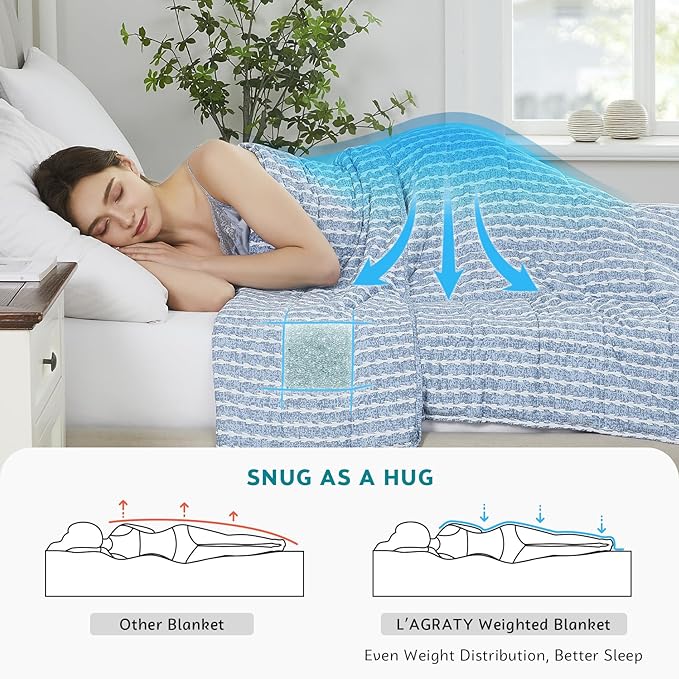 L'AGRATY Weighted Blanket - 60"x80" 20lbs Cooling Breathable Heavy Blanket Microfiber Material with Glass Beads Big Blanket for Adult All-season Summer Fall Winter Soft Thick Comfort Blanket