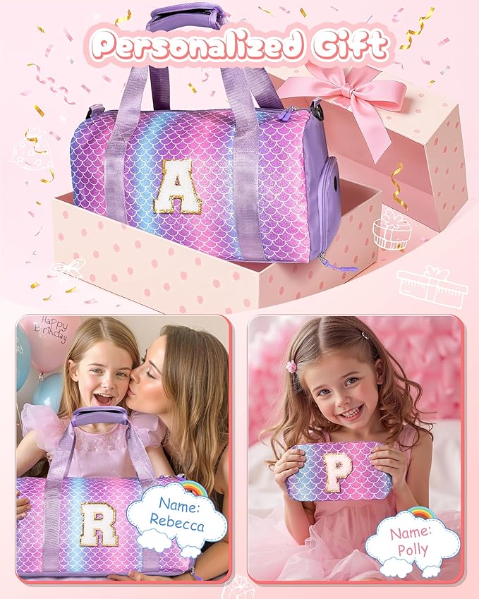 TrendyGifts for Girls-Girl Gym Bag with Shoe Compartment, Kid Personalized Weekender Overnight Bags, Initial Travel Tote with Makeup Pouch, Gift Ideas for Niece Sister (Letter O)
