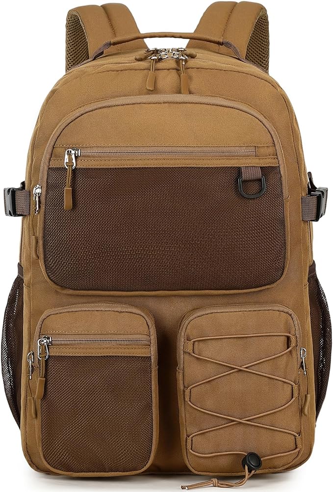 Lohol Water Resistant Daypack with Mulitiple Pockets for Travel Outdoor College, 15.6 inch Laptop Backpack for Men and Women (Brown)