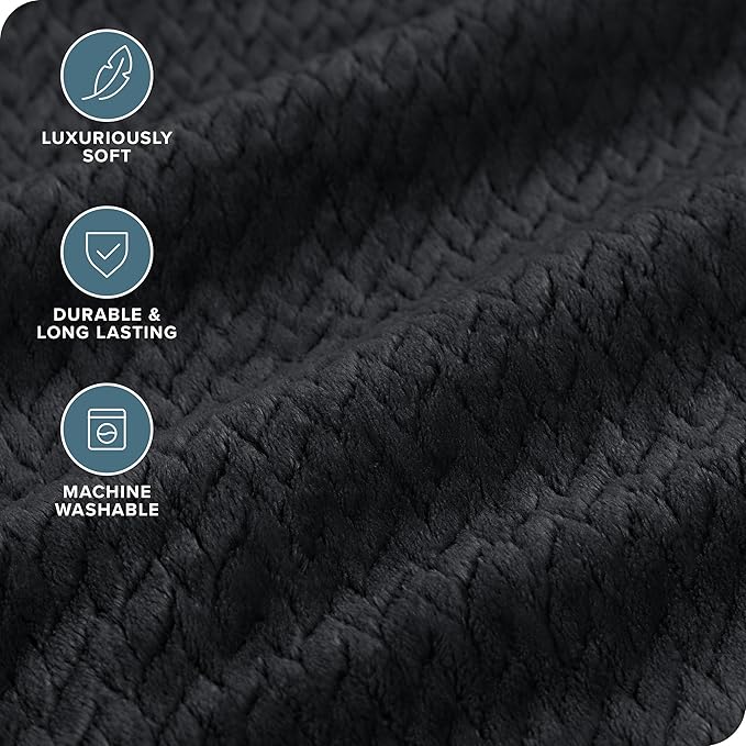 Bare Home Textured Fleece Blanket - Full/Queen - Ultra-Soft Lightweight for Bed, Sofa, and Couch - Luxury Microplush - Cozy Warm Blanket (Full/Queen, Chevron Black)