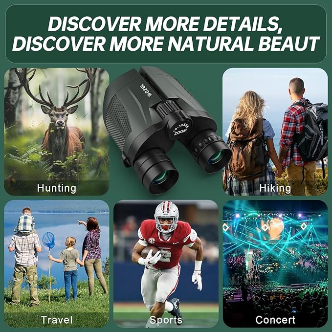 10-30x25 Compact Binoculars for Adults & Kids: Wozel Large Eyepiece Waterproof Binoculars with Easy Focus, Lightweight Binocular for Bird Watching, Outdoor Sports, Hunting, Travel