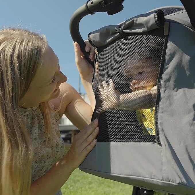 Mompush Nova Baby Stroller for Toddler, Infant & Newborn | Spacious Seat & Lie-Flat Mode | Compact One-Hand Fold, UPF 50+ Canopy & All-Wheel Suspension | Includes Rain Cover & Cup Holder, Khaki