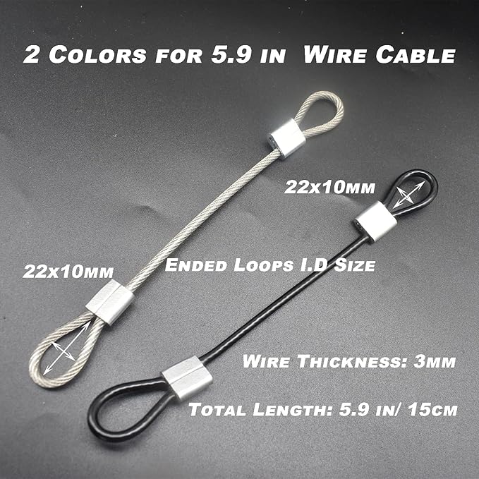 20 pcs 6 inch (15cm) 3mm Thickness Stainless Steel Wire Cable with Loops Vinyl Cover Coated Short Rope Lanyard Lock Safety Tether Chains, Clear
