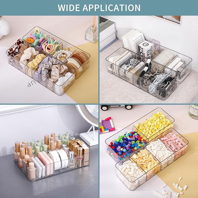 Yesesion 4 Pack Cord Organizer Box with 40pcs Wire Ties, Plastic Charger Storage Case with Adjustable Dividers for Desk Drawer, Home Office Supplies, Stationery, Data Cable, USB, Battery Holder