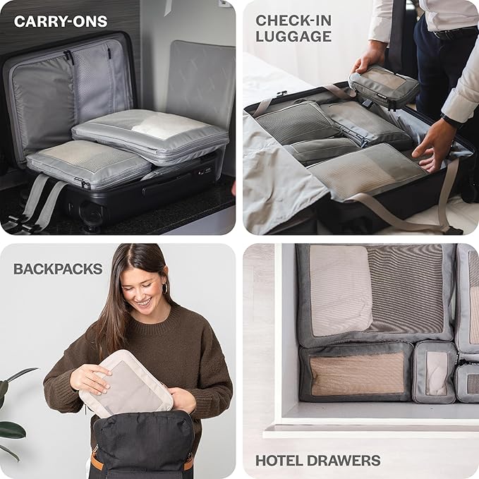 Compression Packing Cubes for Travel - Luggage Organizer Bags - Double Zipper Packing Cubes for Suitcases (4-Pack, Rose)