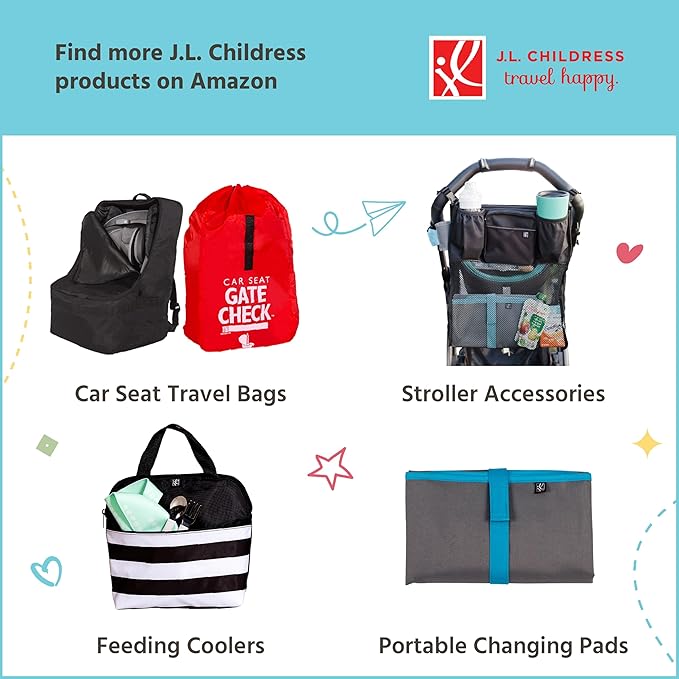 J.L. Childress Compact Travel Stroller Bag for Airplane - Fits Most Compact-Fold Single Baby Strollers, Compatible with UPPAbaby MINU, GB Pockit, Nuna TRVL & More, AirTag Compatible - Black