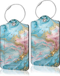 2 Pack Luggage Tag for Suitcase, Cute Unique Leather Suitcase Tags Identifiers with Privacy Name Address Labels & Durable Steel Loop for Women Men Travel