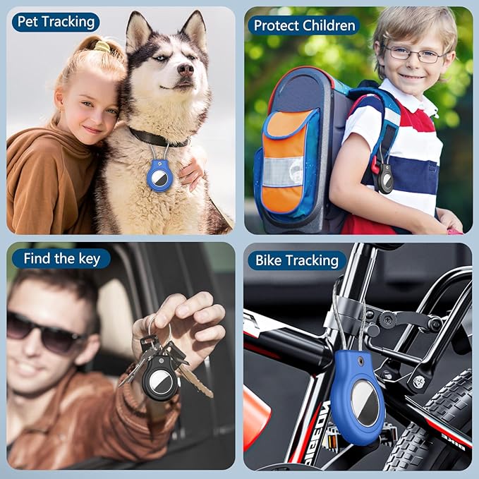 Waterproof Airtag Holder,4 Pack Airtag Case with Secure Lock,Airtags Keychain for Apple Airtag,Anti-Lost Protective Case Air tag Accessories for GPS Tracker Luggage,Bag,Key,Pet-Black/Black/Blue/Blue