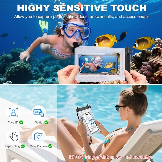 2 Pack Large Waterproof Phone Pouch Floating, Waterproof Phone Case for iPhone 16 15 14 13 Pro Max Galaxy S25 S24 All Devices, IPX8 Double Sealing, Water Proof Bag for Beach Water Park