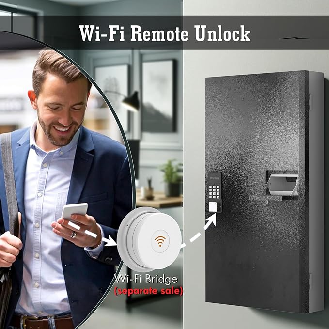 WeHere 104 Keys Lock Box Wall Mount with Key Drop Slot, APP Bluetooth/OTP/Wi-Fi/Fixed Code/Key Unlock, Smart Large Key Cabinet Key Return Box for Hotel,Car Dealerships,Realtors,Office