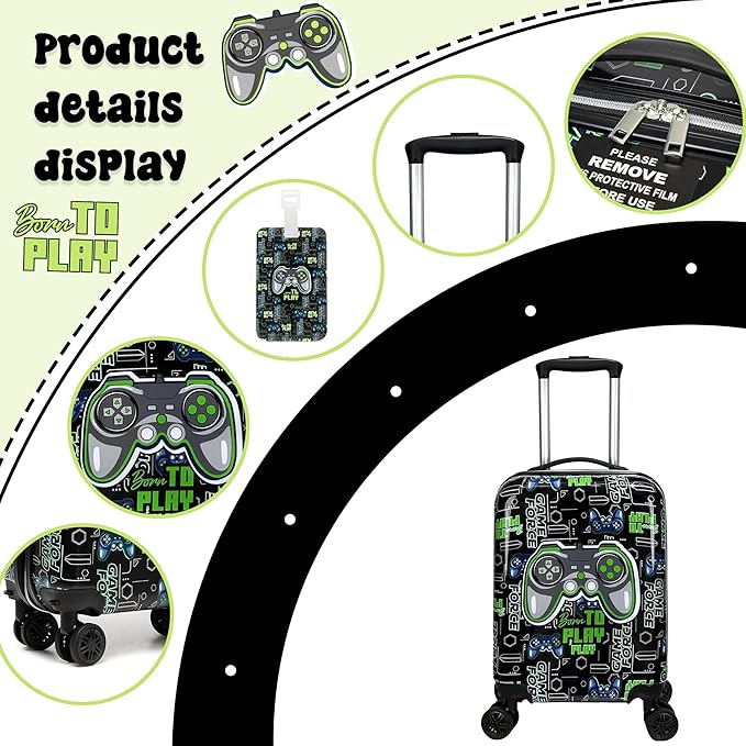 Kids Suitcase Set for Boys Hardside Luggage with Spinner Wheels 2 Piece 16inch Toddler Suitcase for Boys Travel Carry on Luggage Airline Approved