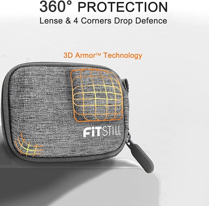 FiTSTILL Grey Weaving Mini Carrying Case for Go Pro Hero 13/12/11/10/9/8/7/(2018)/6/5/4/3+/3 Black,Hard Shell Travel Storage Case for AKASO,Campark,YI Action Camera and More